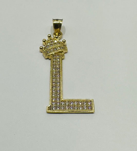 10K GOLD CZ STONE INITIAL LETTER "L" WITH A CROWN PENDANT- WEIGHT: 3.0gm