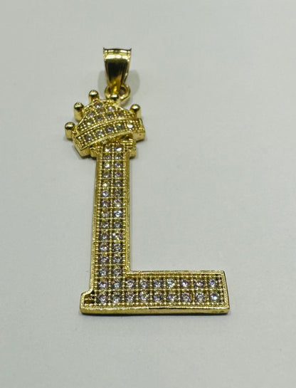 10K GOLD CZ STONE INITIAL LETTER "L" WITH A CROWN PENDANT- WEIGHT: 3.0gm