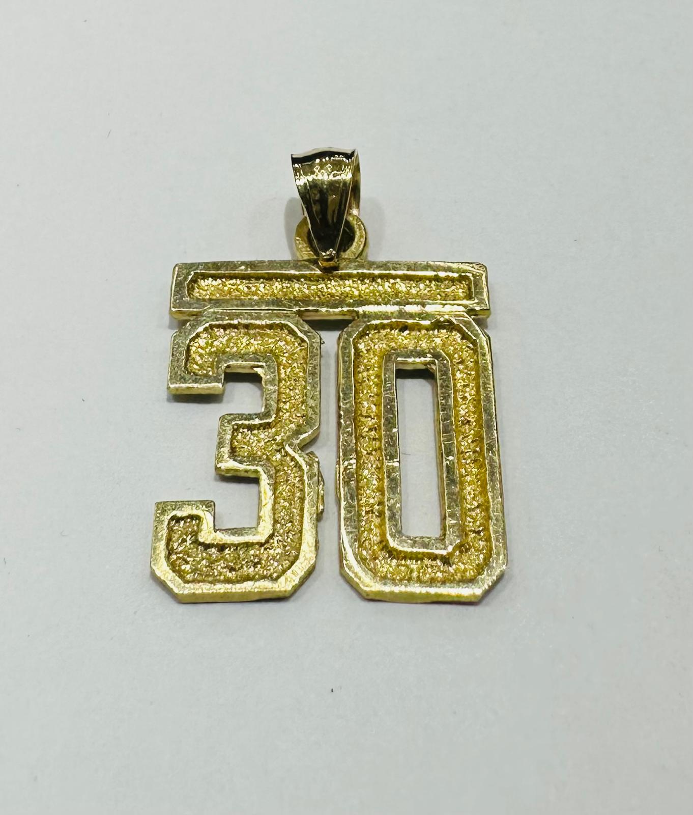 10K GOLD INITIAL NUMBER "30" PENDANT-WEIGHT: 2.5gm