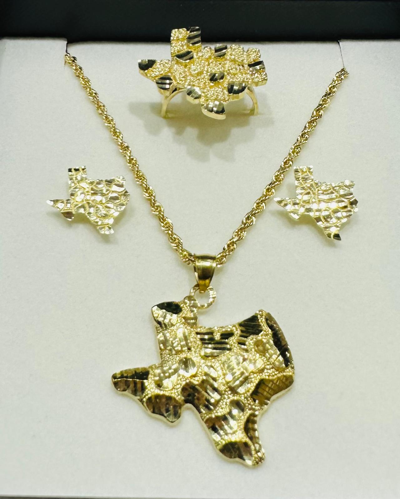 10K GOLD TEXAS PENDANT, RING AND EARRINGS SET