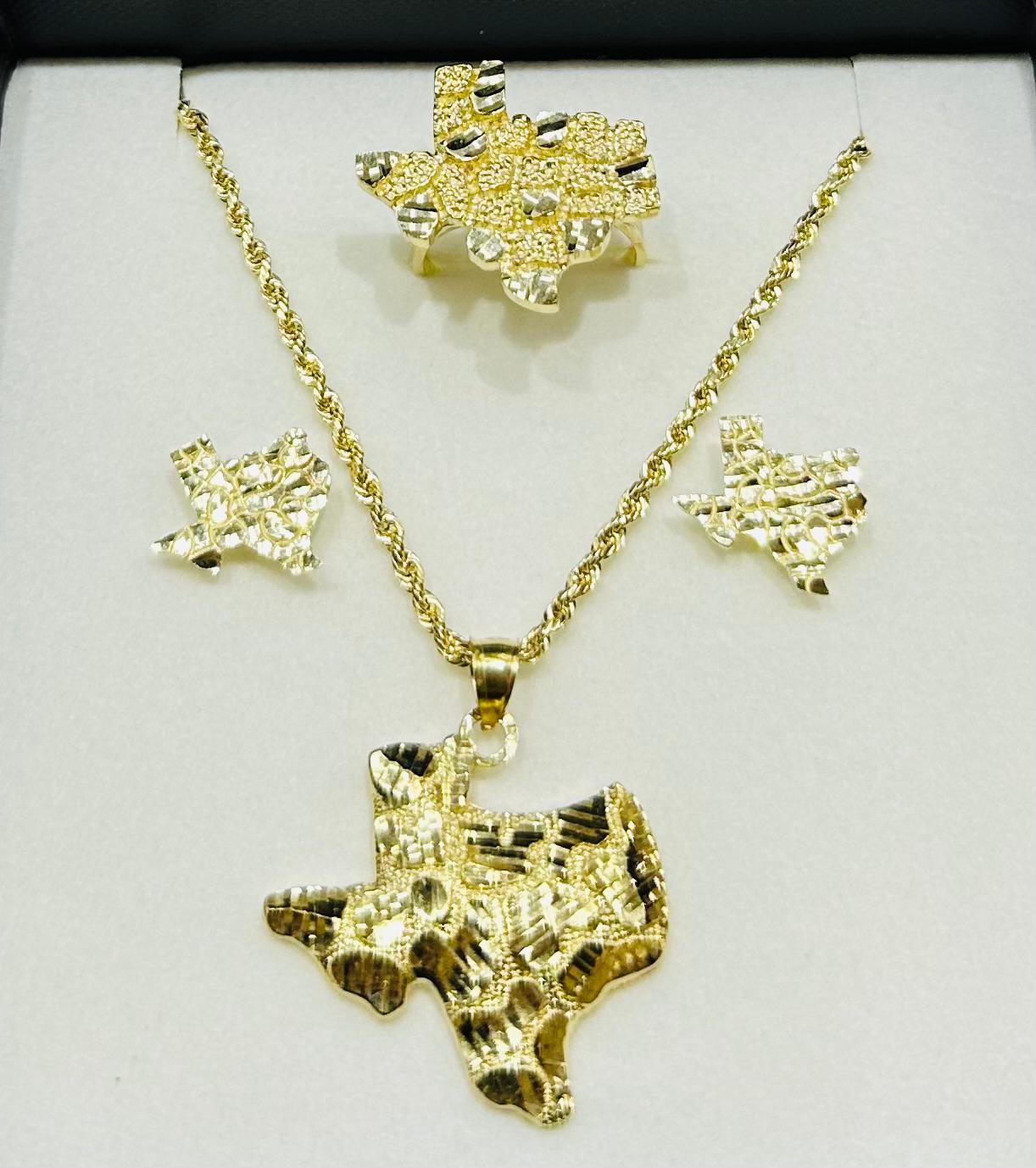10K GOLD TEXAS PENDANT, RING AND EARRINGS SET