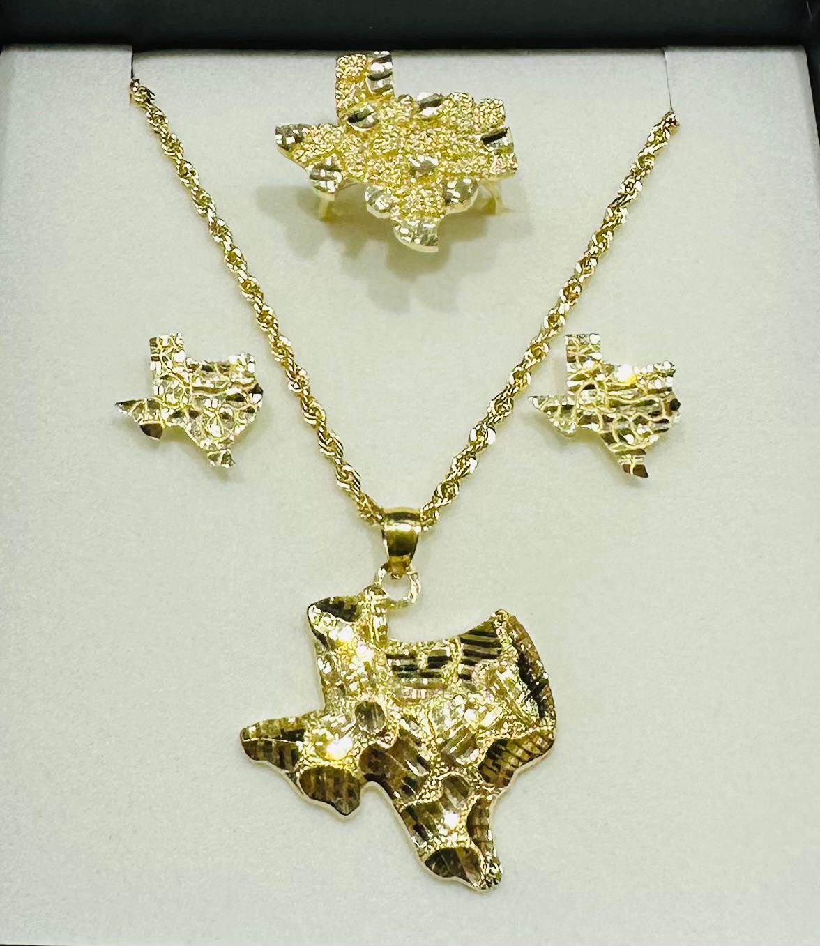 10K GOLD TEXAS PENDANT, RING AND EARRINGS SET