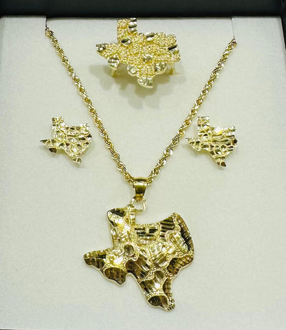 10K GOLD TEXAS PENDANT, RING AND EARRINGS SET