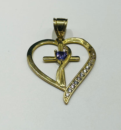 10K GOLD HEART PENDANT WITH CZ STONES- WEIGHT: 2.5gm