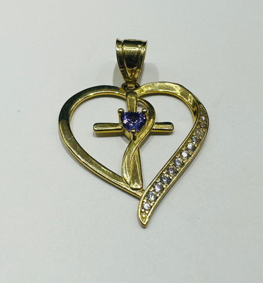 10K GOLD HEART PENDANT WITH CZ STONES- WEIGHT: 2.5gm
