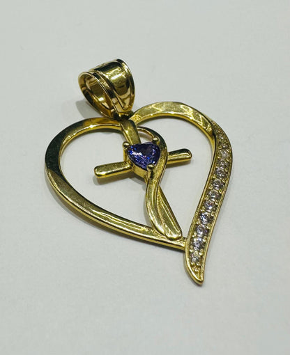 10K GOLD HEART PENDANT WITH CZ STONES- WEIGHT: 2.5gm