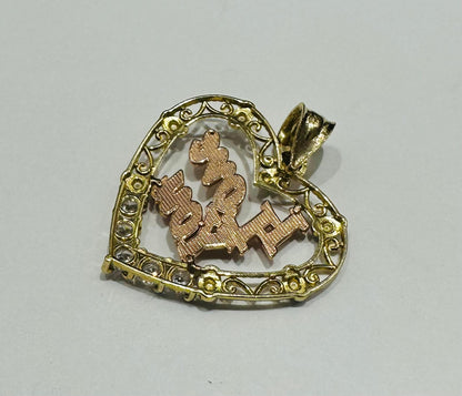 10K GOLD THREE TONED HEART "I LOVE YOU" PENDANT