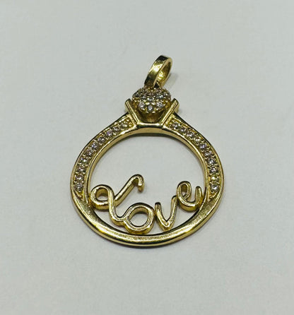 10K GOLD ROUND " LOVE " PENDANT WITH CZ STONES- WEIGHT: 1.9gm