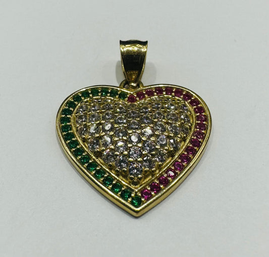 10K GOLD HEART PENDANT WITH CZ STONES - WEIGHT: 3.3gm