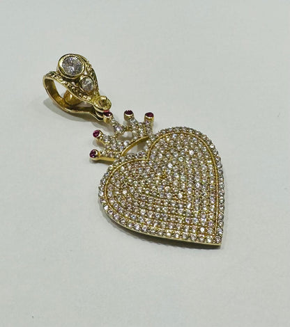 10K GOLD CROWN HEART PENDANT WITH CZ STONES- WEIGHT: 4.5gm