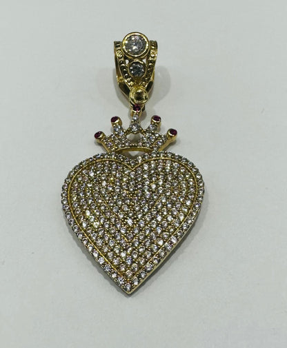 10K GOLD CROWN HEART PENDANT WITH CZ STONES- WEIGHT: 4.5gm