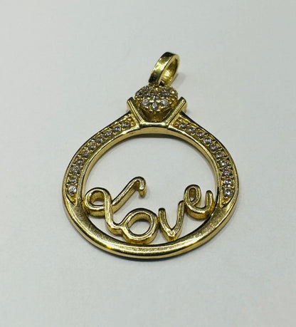 10K GOLD ROUND " LOVE " PENDANT WITH CZ STONES- WEIGHT: 1.9gm