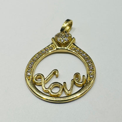 10K GOLD ROUND " LOVE " PENDANT WITH CZ STONES- WEIGHT: 1.9gm