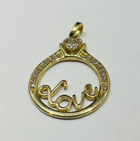 10K GOLD ROUND " LOVE " PENDANT WITH CZ STONES- WEIGHT: 1.9gm