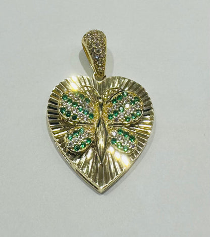 10K GOLD HEART BUTTERFLY PENDANT WITH CZ STONES- WEIGHT: 3.5gm