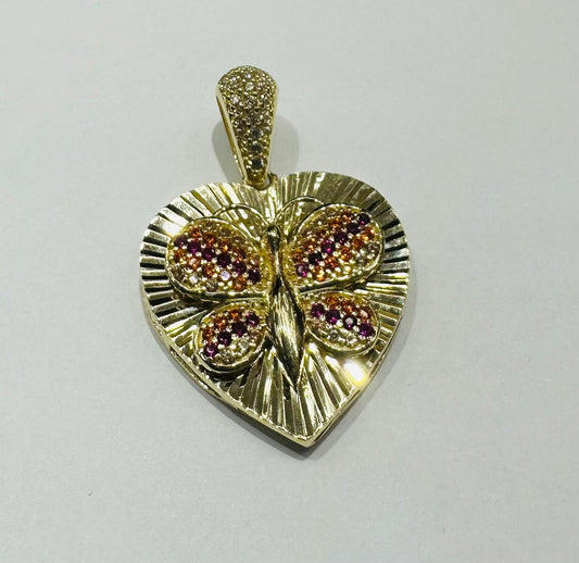 10K GOLD HEART BUTTERFLY PENDANT WITH CZ STONES- WEIGHT: 3.8gm