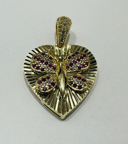 10K GOLD HEART BUTTERFLY PENDANT WITH CZ STONES- WEIGHT: 3.8gm