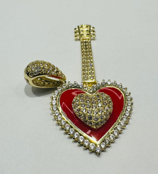 10K GOLD HEART PENDANT WITH CZ STONES- WEIGHT: 3.9gm