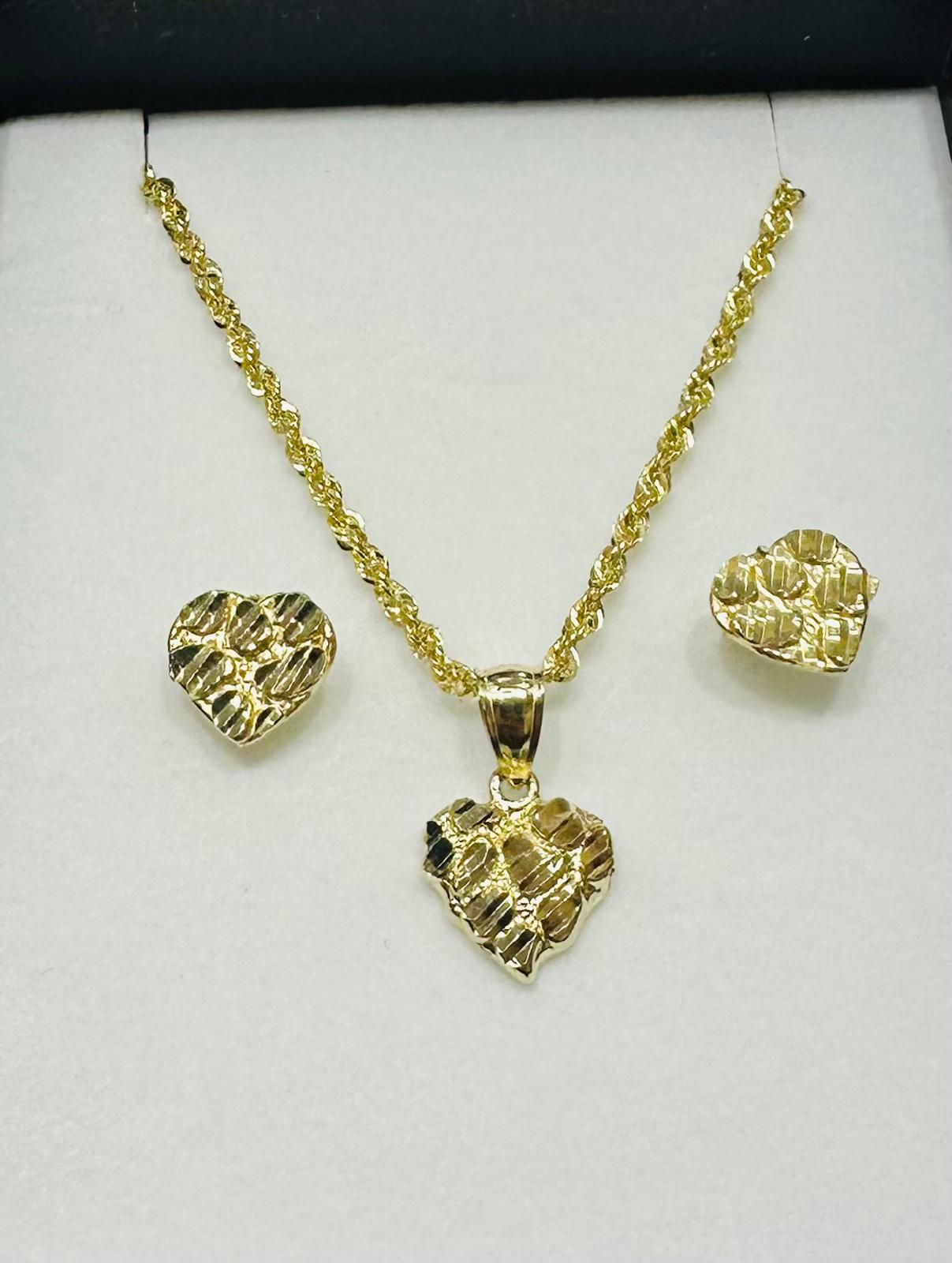 10K GOLD HEART NECKLACE, PENDANT, AND EARRINGS SET