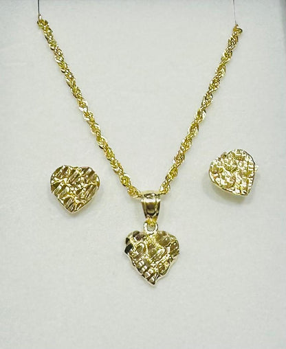 10K GOLD HEART NECKLACE, PENDANT, AND EARRINGS SET