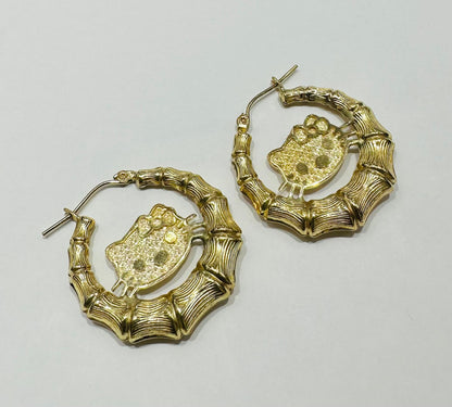 10K GOLD KITTY CUSTOM MADE HOOP EARRINGS