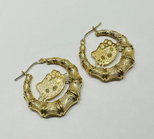10K GOLD KITTY CUSTOM MADE HOOP EARRINGS