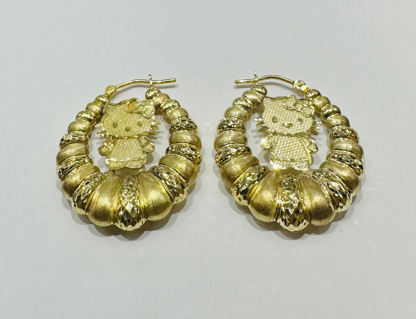 10K GOLD KITTY CUSTOM MADE HOOP EARRINGS