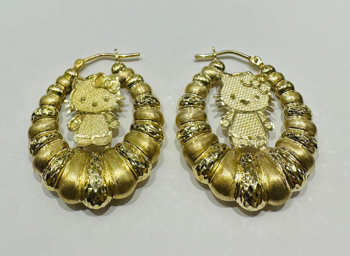10K GOLD KITTY CUSTOM MADE HOOP EARRINGS