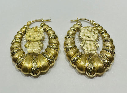 10K GOLD KITTY CUSTOM MADE HOOP EARRINGS