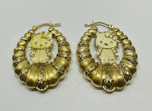 10K GOLD KITTY CUSTOM MADE HOOP EARRINGS