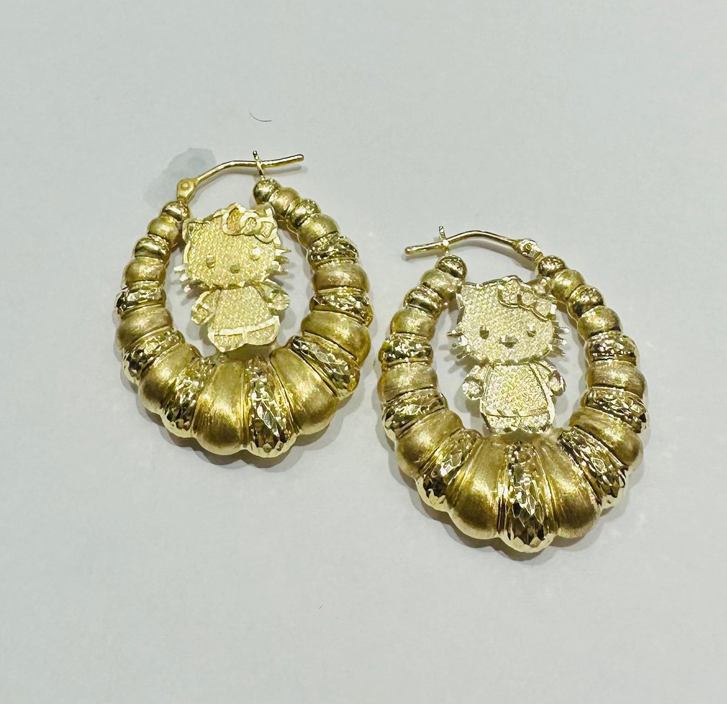 10K GOLD KITTY CUSTOM MADE HOOP EARRINGS