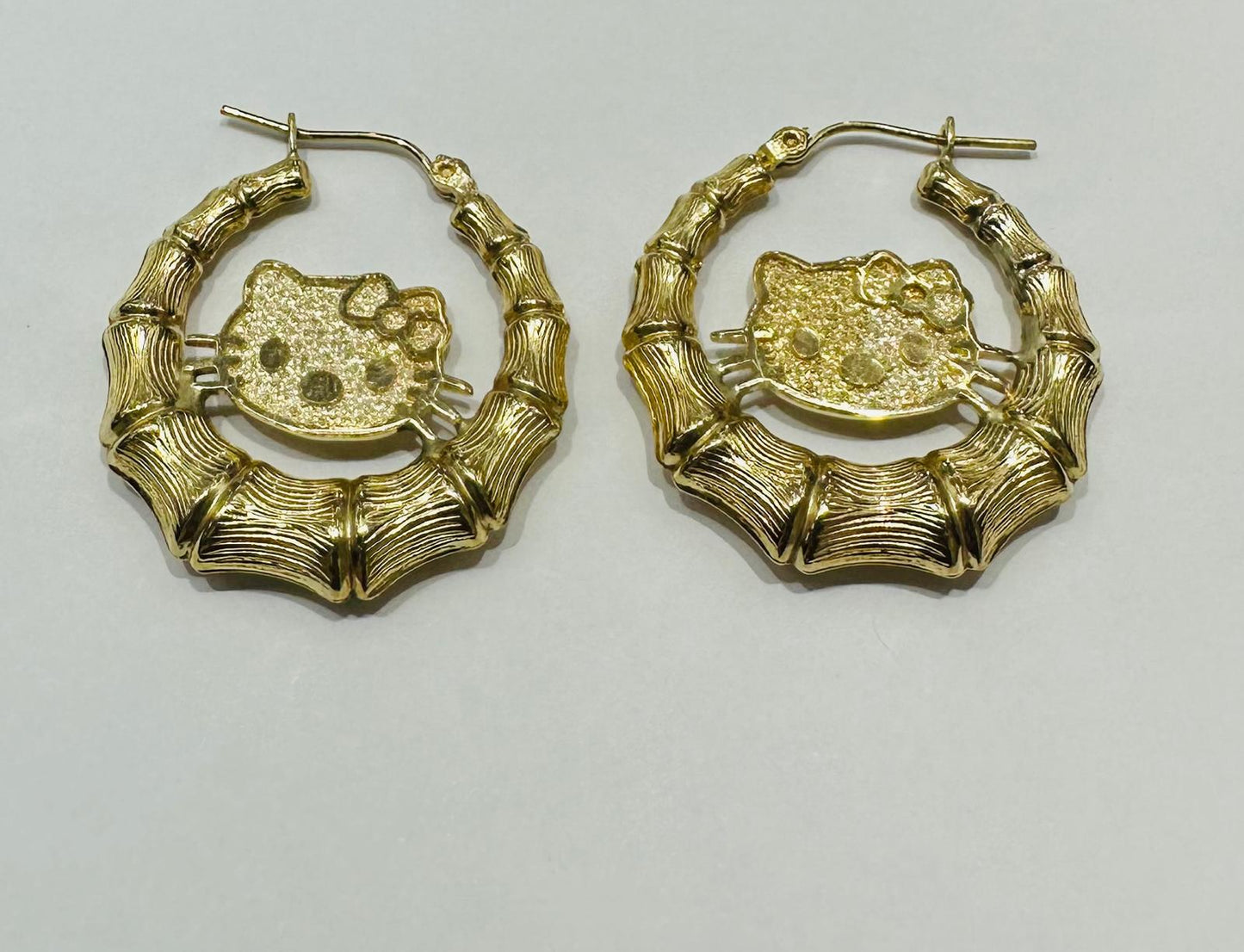 10K GOLD KITTY CUSTOM MADE HOOP EARRINGS