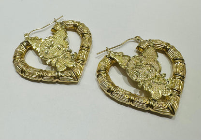 10K GOLD KUROMI CUSTOM MADE HEART HOOP EARRINGS