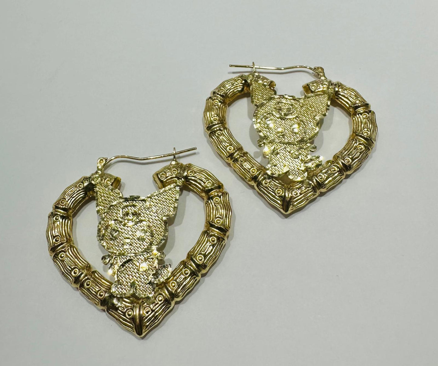 10K GOLD KUROMI CUSTOM MADE HEART HOOP EARRINGS