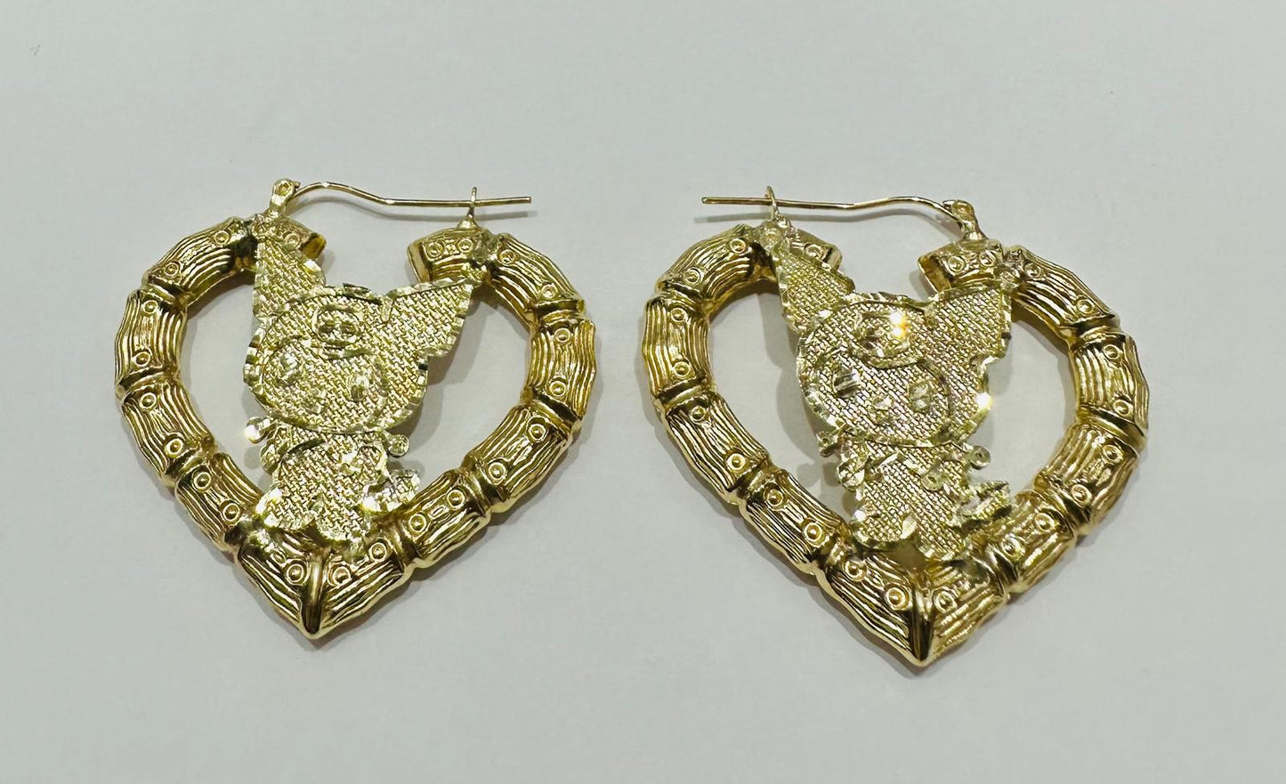 10K GOLD KUROMI CUSTOM MADE HEART HOOP EARRINGS