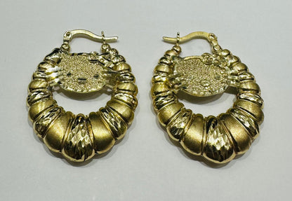10K GOLD KITTY CUSTOM MADE SHRIMP EARRINGS