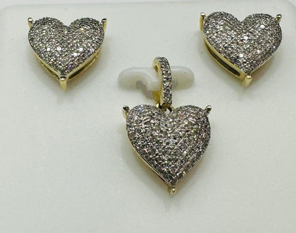 10K GOLD HEART PENDANT AND EARRINGS SET- 0.45CTW
