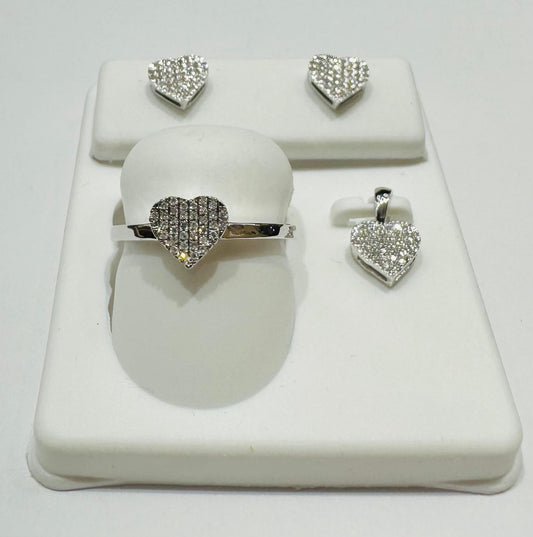 10K GOLD DIAMOND HEART PENDANT, RING AND EARRINGS SET- 0.33CTW