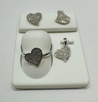 10K GOLD DIAMOND HEART PENDANT, RING AND EARRINGS SET- 0.47CTW