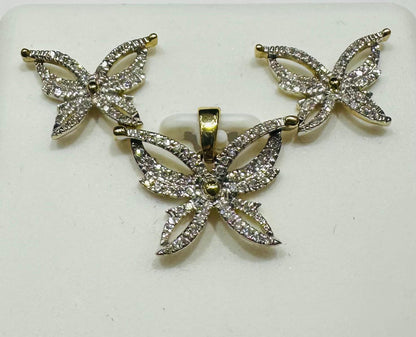 10K GOLD DIAMOND BUTTERFLY PENDANT AND EARRINGS SET- 0.30CTW