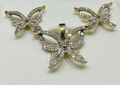10K GOLD DIAMOND BUTTERFLY PENDANT AND EARRINGS SET- 0.30CTW