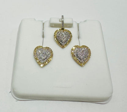 10K GOLD TWO TONED HEART PENDANT AND EARRINGS SET- 0.35CTW