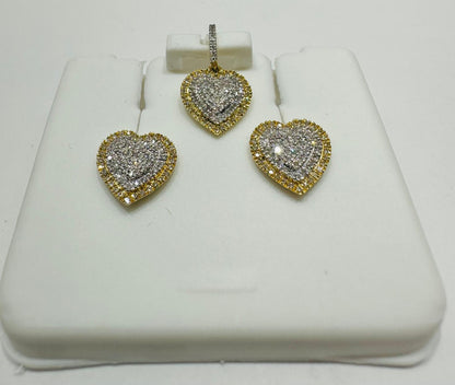 10K GOLD TWO TONED HEART PENDANT AND EARRINGS SET- 0.35CTW
