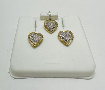 10K GOLD TWO TONED HEART PENDANT AND EARRINGS SET- 0.35CTW