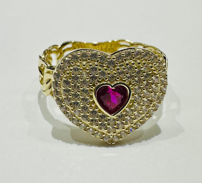 10K GOLD HEART RING WITH CZ STONES- WEIGHT: 3.1gm