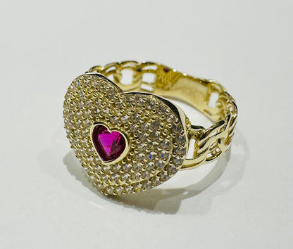 10K GOLD HEART RING WITH CZ STONES- WEIGHT: 3.1gm