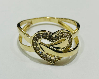 10K GOLD HEART RING WITH CZ STONES