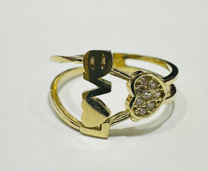 10K GOLD HEART LOVE RING WITH CZ STONES
