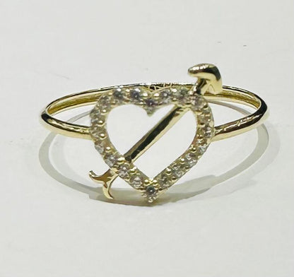 10K GOLD HEART RING WITH CZ STONES