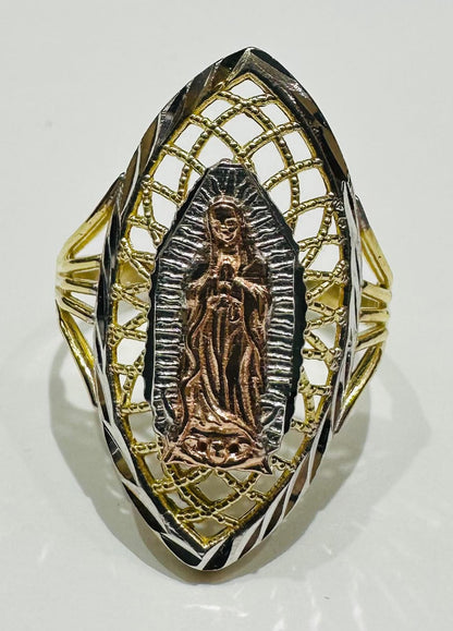 10K GOLD THREE TONED VIRGIN MARY RING- WEIGHT: 2.6gm